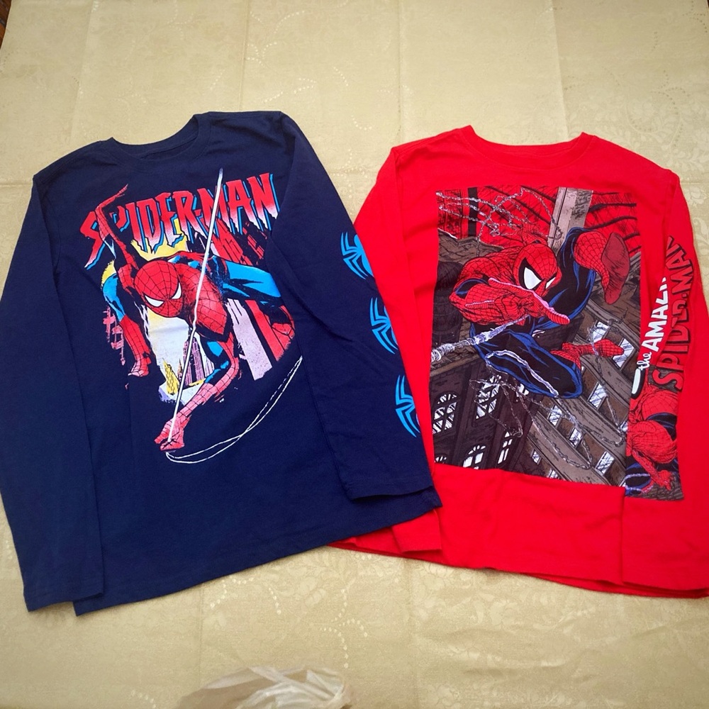 Size 10/12 Spider Man long sleeve tshirts. Maybe worn 1 time